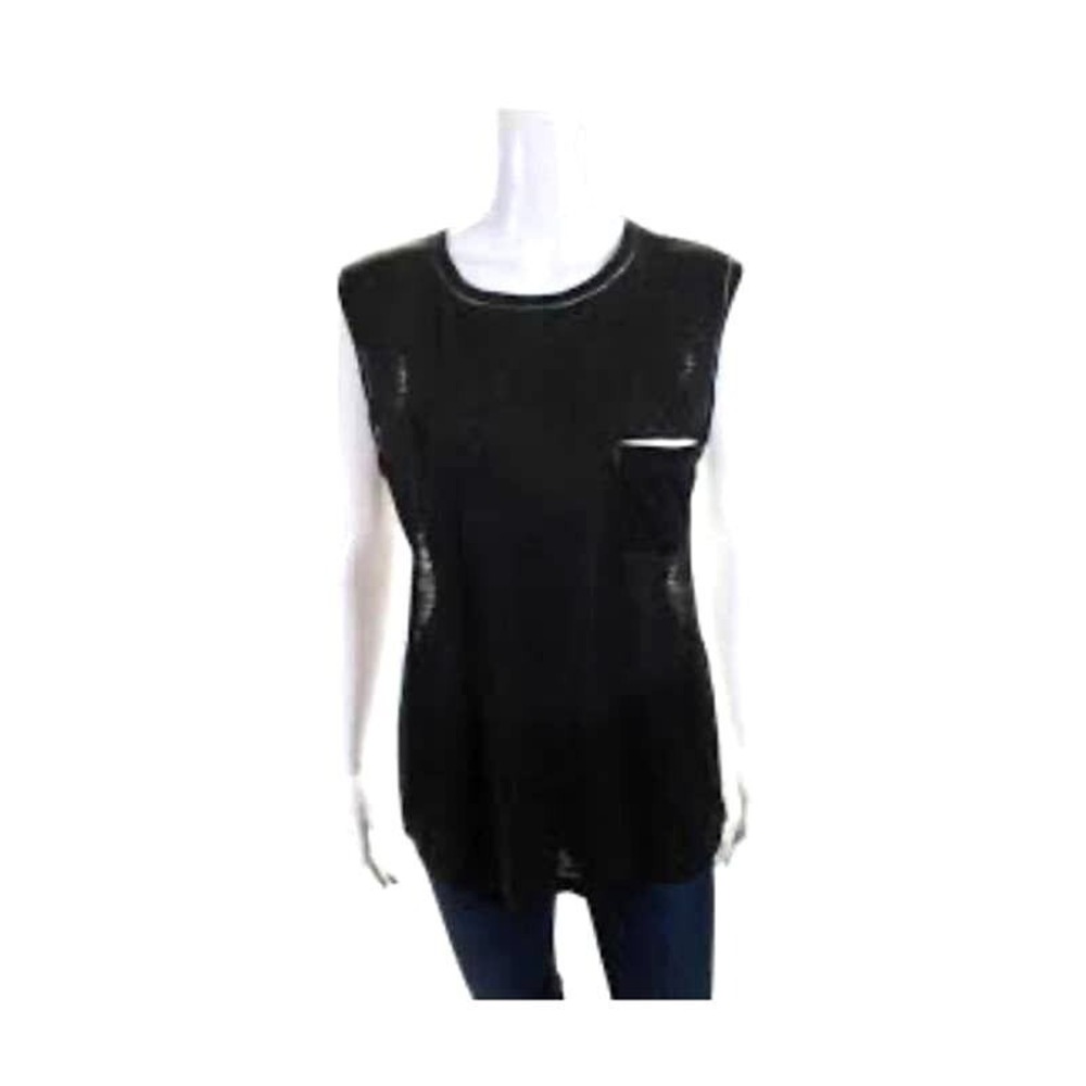 rag bone JEAN Black White Distressed Burnout Sleeveless Pocket Tank Top Shirt M